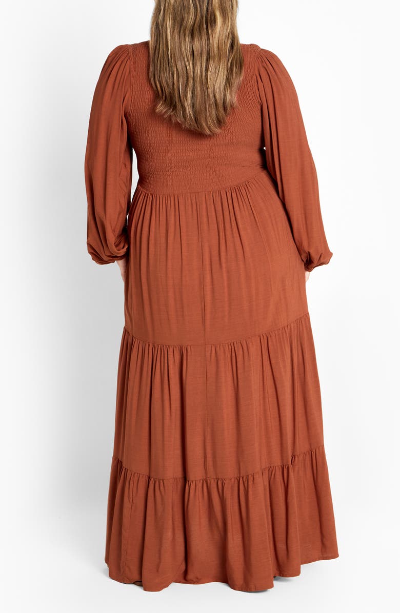 City Chic Leona Tiered Long Sleeve Maxi Dress, Alternate, color, Toffee
