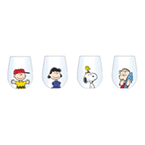 Peanuts Good Times With Friends 4-piece 19oz Stemless Wine Glass Set