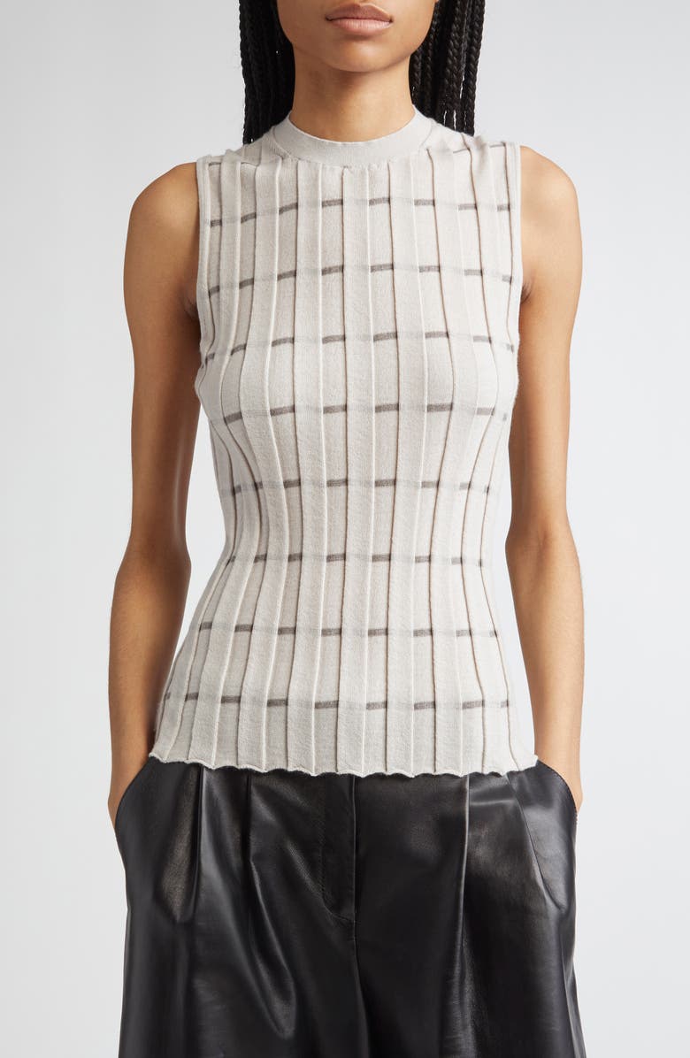 Lafayette 148 New York Plaited Stripe Cashmere Rib Shell, Main, color, Pearl Multi