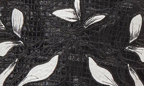 Ming Wang Floral Appliqué Open Lace A-line Dress In Black/white