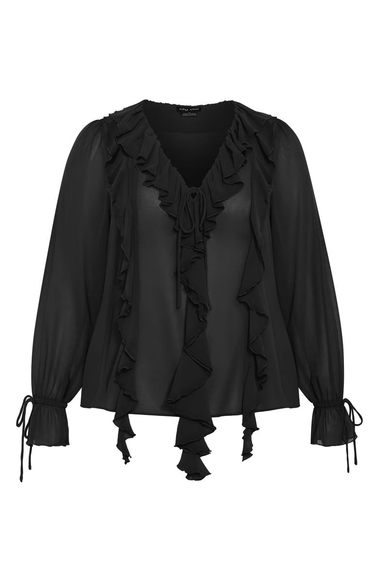 City Chic Felix Ruffle Long Sleeve Tiered Dress, Alternate, color, Black