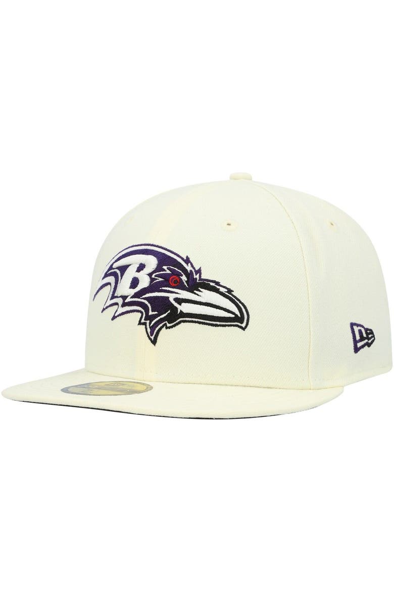 Men's New Era Cream Baltimore Ravens Chrome Color Dim 59FIFTY Fitted Hat, Main, color, Cream