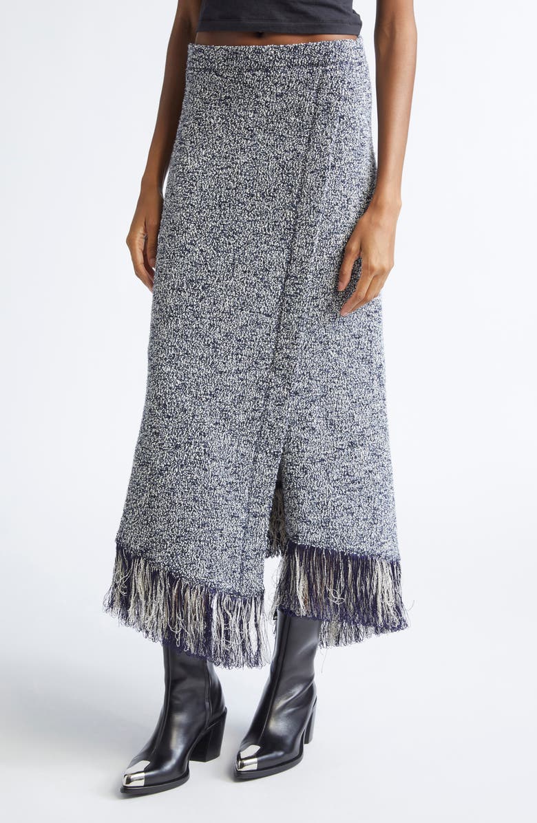 Rabanne Fringe Trim Bouclé Knit Skirt, Alternate, color, Navy/ White