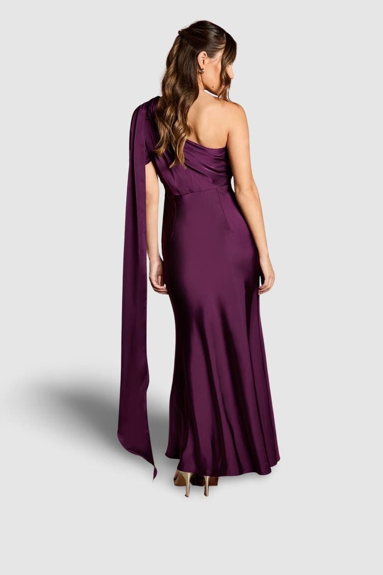 Satin Fishtail Maxi Dress, Alternate, color, Grape