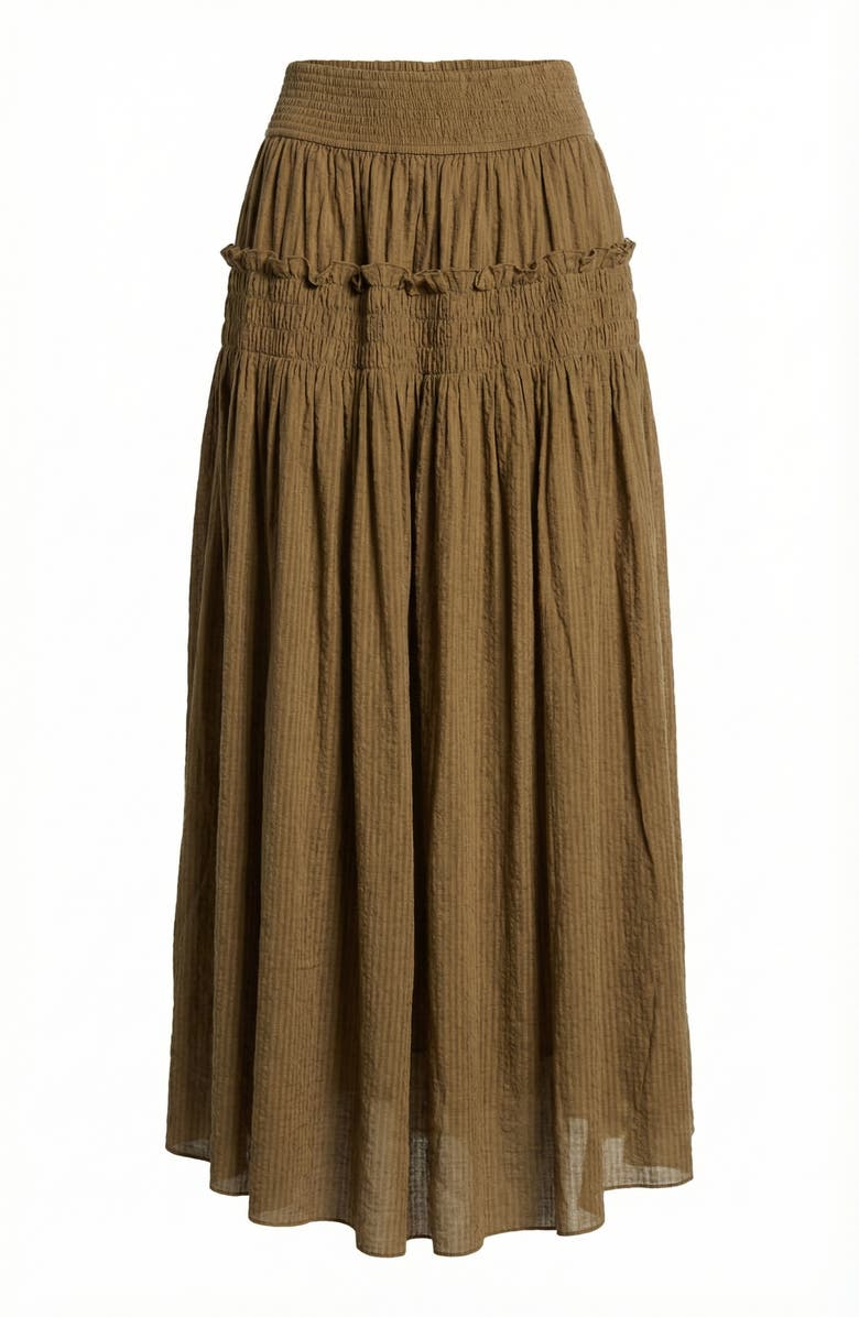 Modenaire Smocked Tiered Ruffle-Trim Flowy Maxi Skirt, Alternate, color, Olive Green