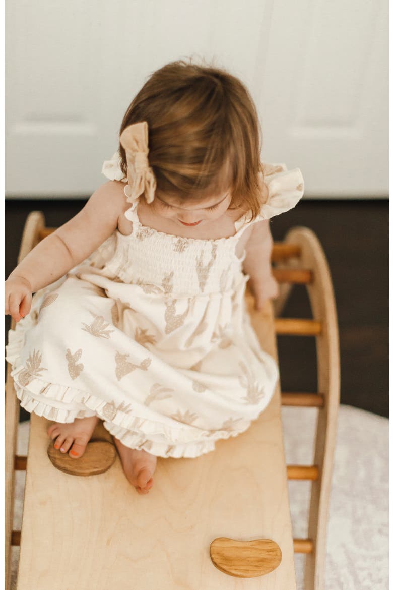 Smocked Organic Cotton Dress, Alternate, color, BUTTERCREAM CACTUS
