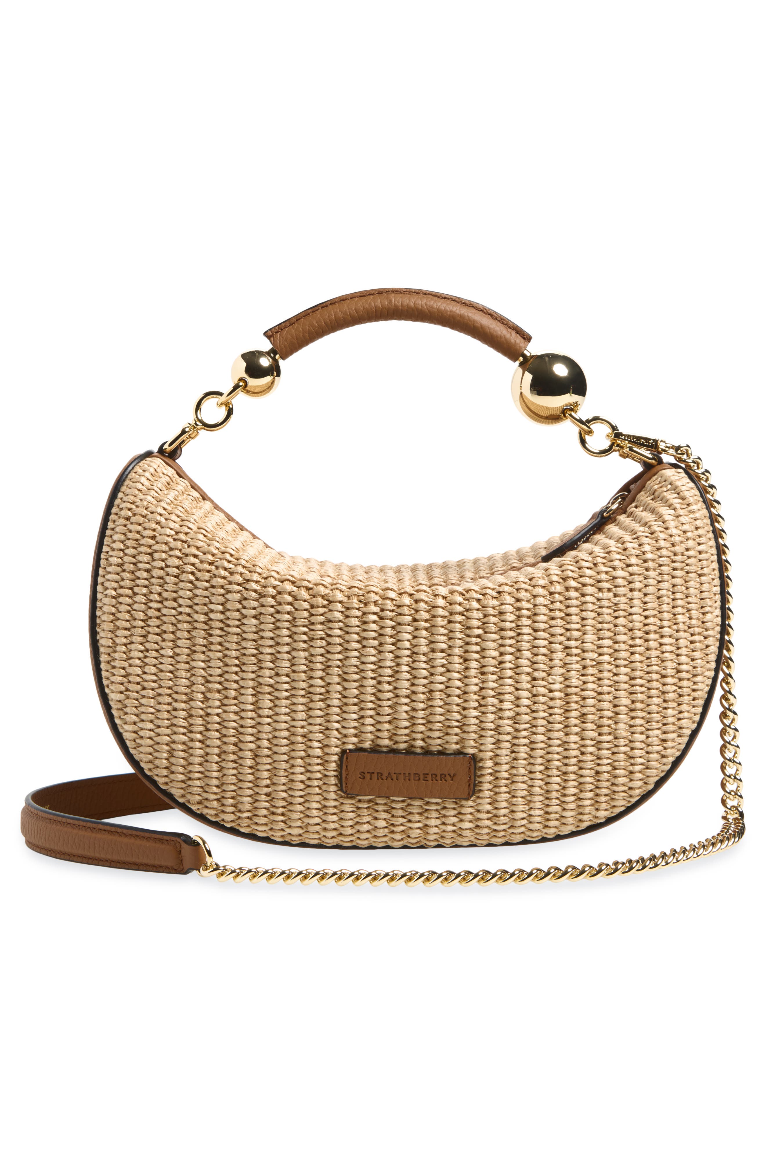 Mini Crescent Moon Woven Raffia Shoulder Bag, Alternate, color, TAN/ NATURAL