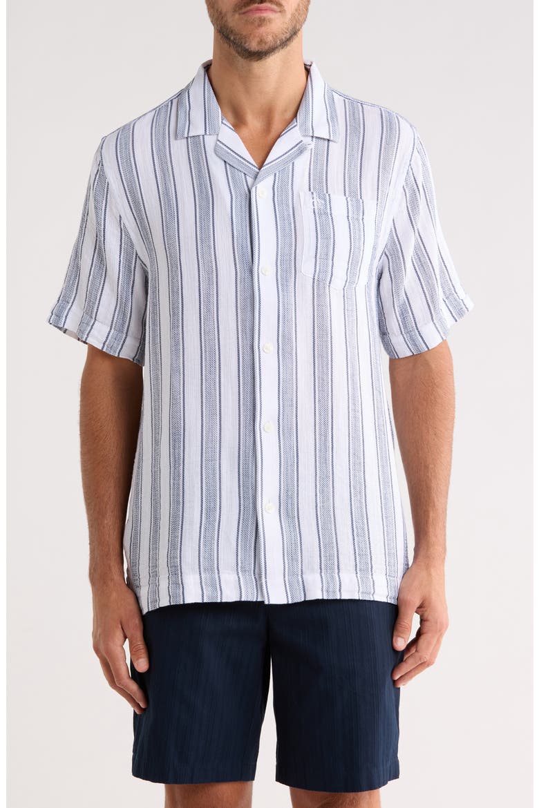 Textured Cotton Blend Camp Shirt, Main, color, BRIGHT WHITE STRIPE