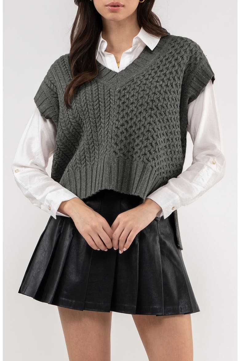 Cable Knit Vest, Main, color, HEATHER GREY