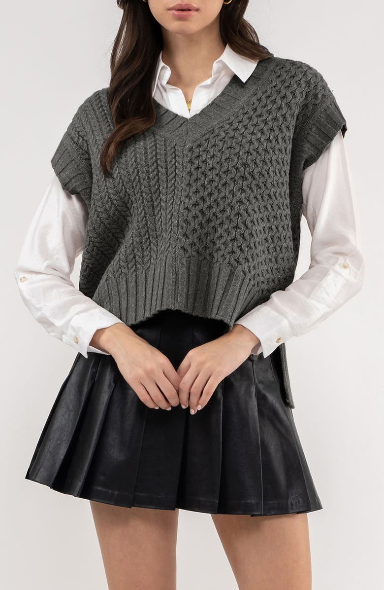 Blu Pepper Cable Knit Vest, Main, color, Heather Grey