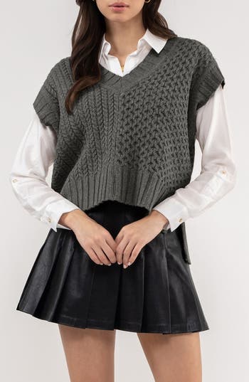 Blu Pepper Cable Knit Vest In Heather Grey