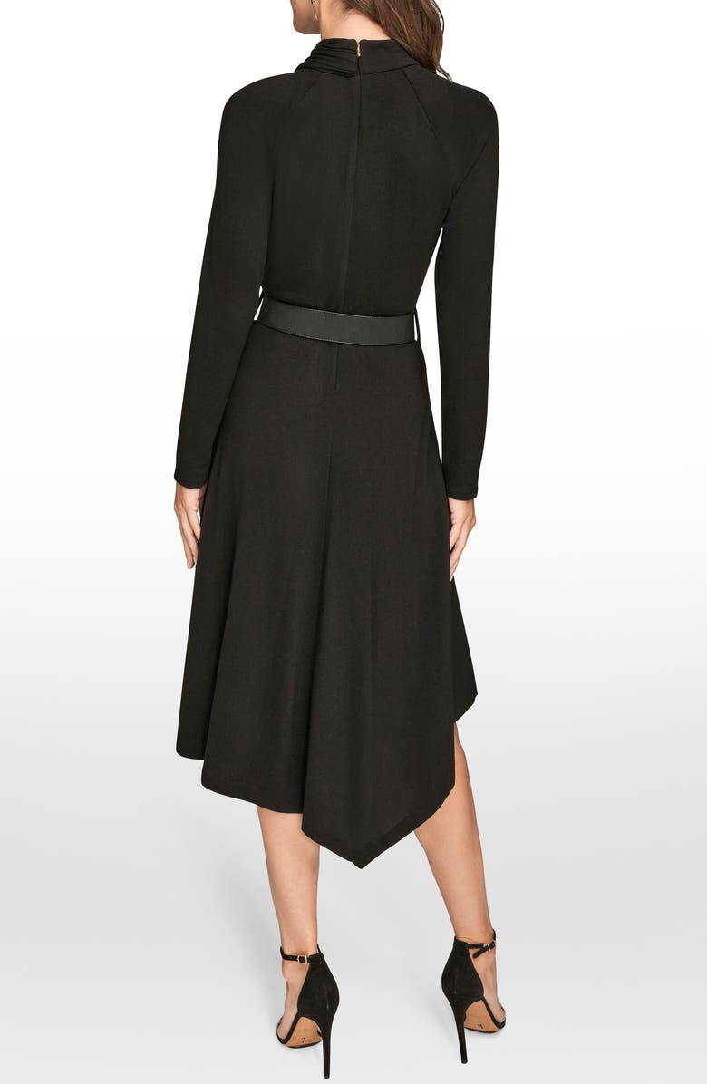 Donna Karan New York Twist Front Long Sleeve Asymmetric Midi Dress, Alternate, color, Black