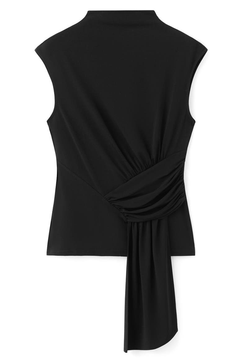 Shirred Faux Wrap Top, Alternate, color, BLACK