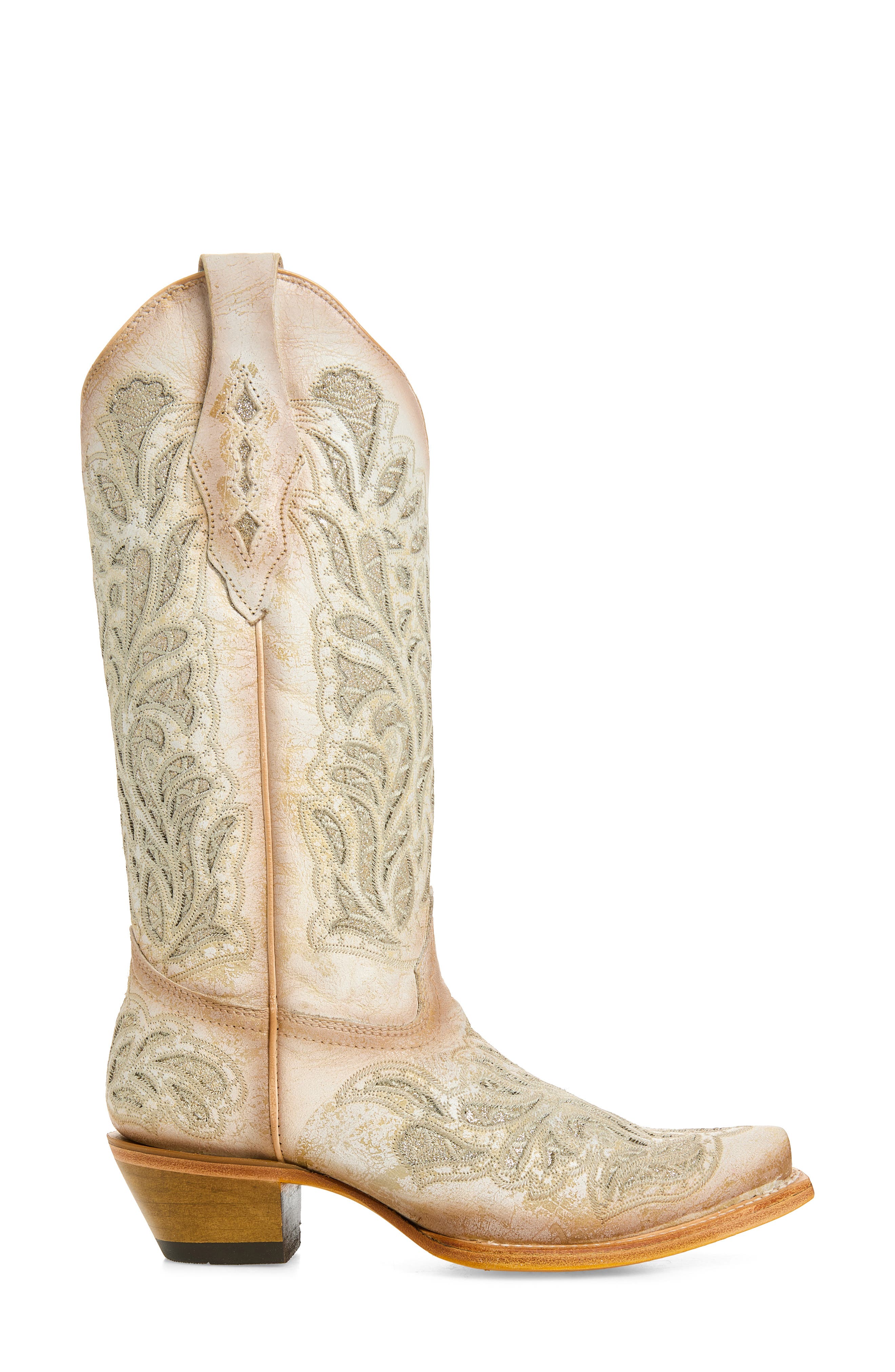 Glitter Embroidered Cowboy Boot, Alternate, color, WHITE