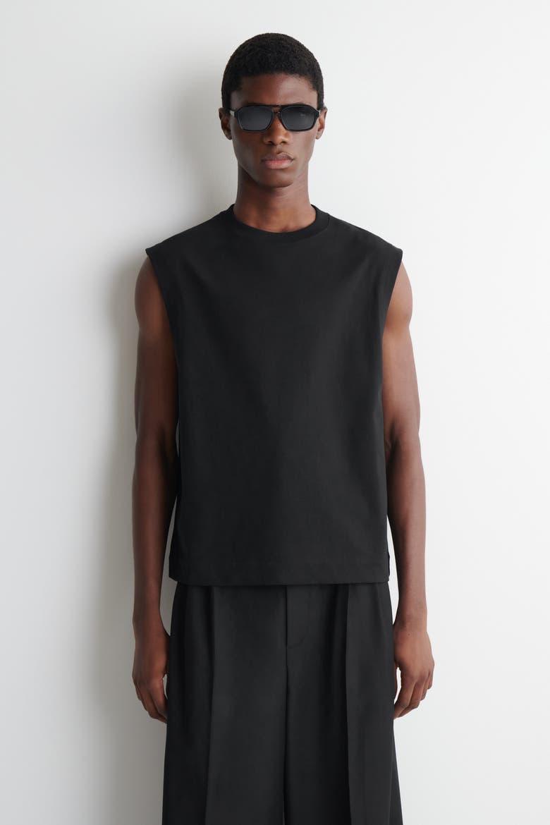 Relaxed Cotton-crepe Tank Top, Main, color, BLACK