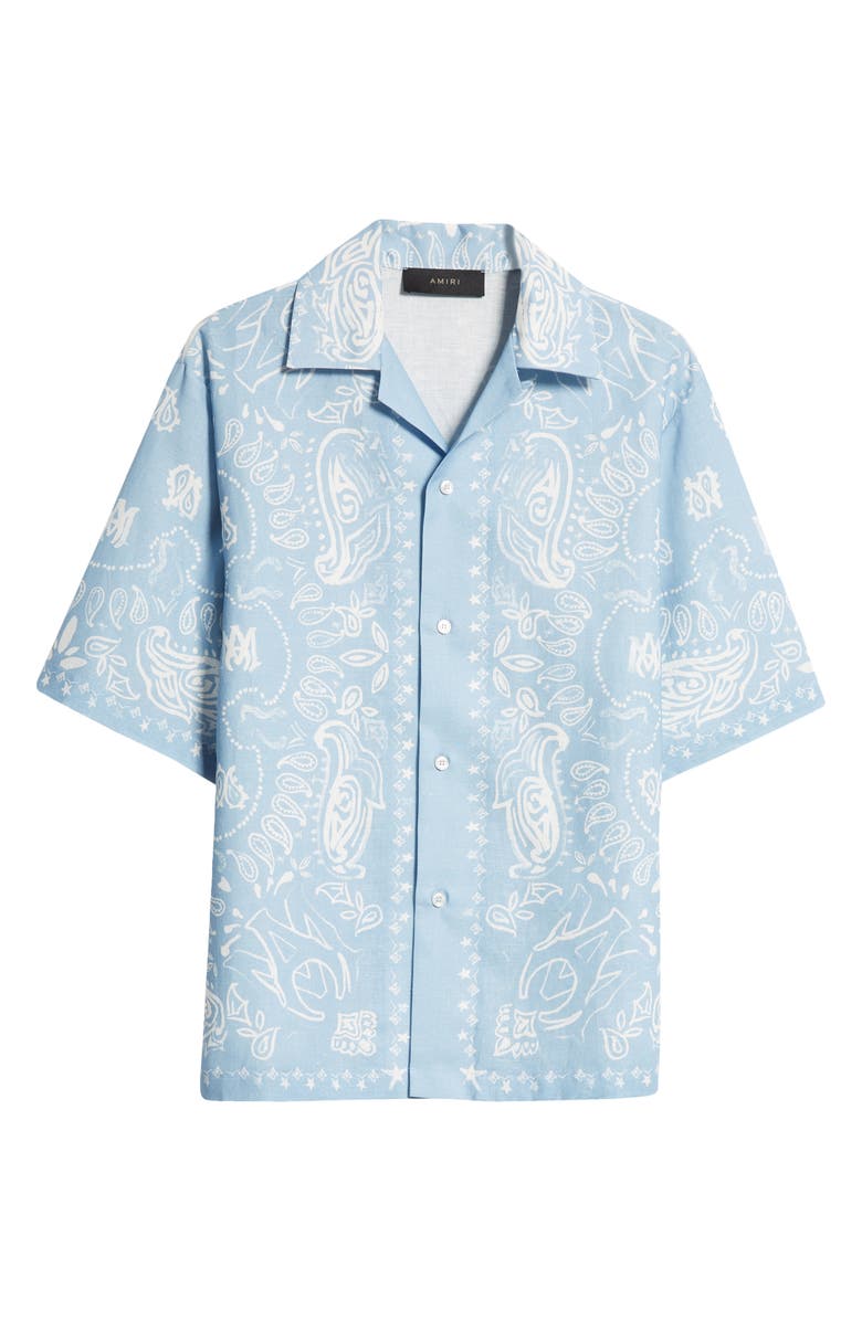 AMIRI Watercolor Bandana Linen & Cotton Camp Shirt, Alternate, color, Cerulean