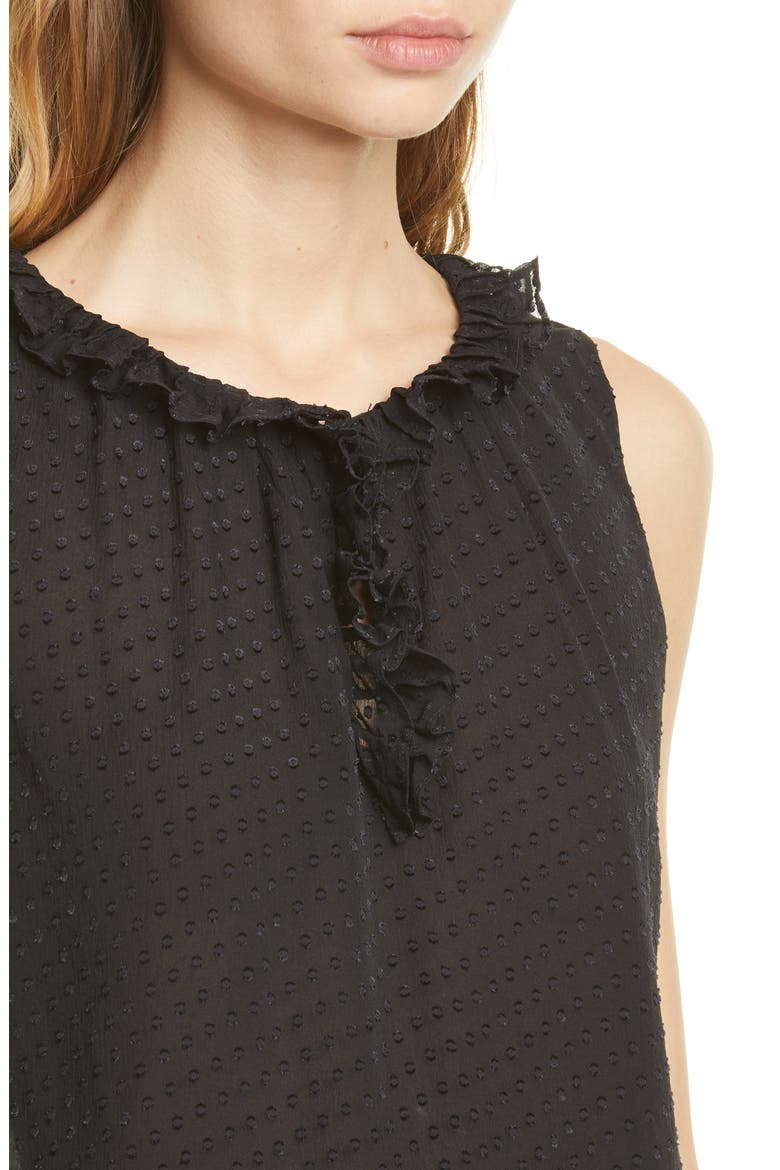 Clip Dot Sleeveless Silk Blend Blouse, Alternate, color, BLACK