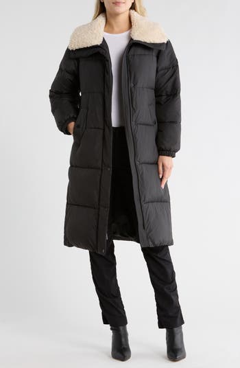 Faux Shearling Collared 450 Fill Power Longline Jacket