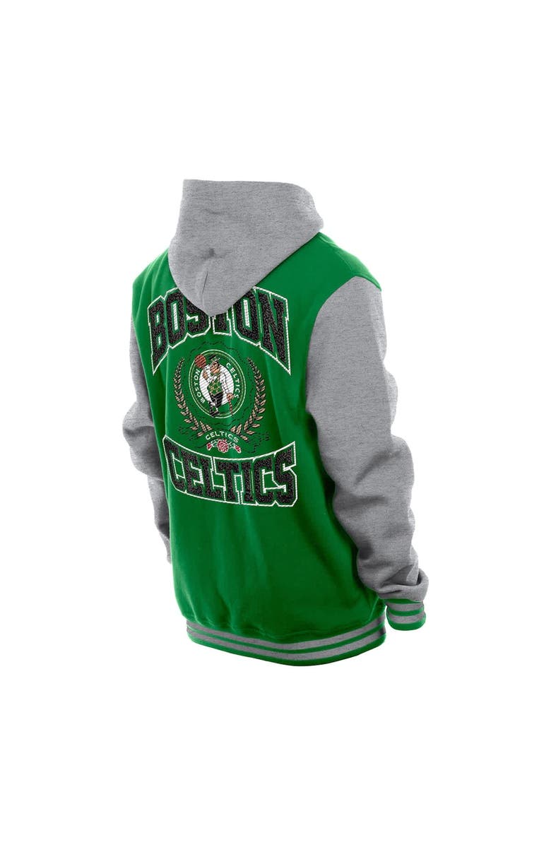 New Era Men's New Era  Kelly Green Boston Celtics Throwback Prep Chenille Full-Snap Hooded Varsity Jacket, Alternate, color, Kelly Green