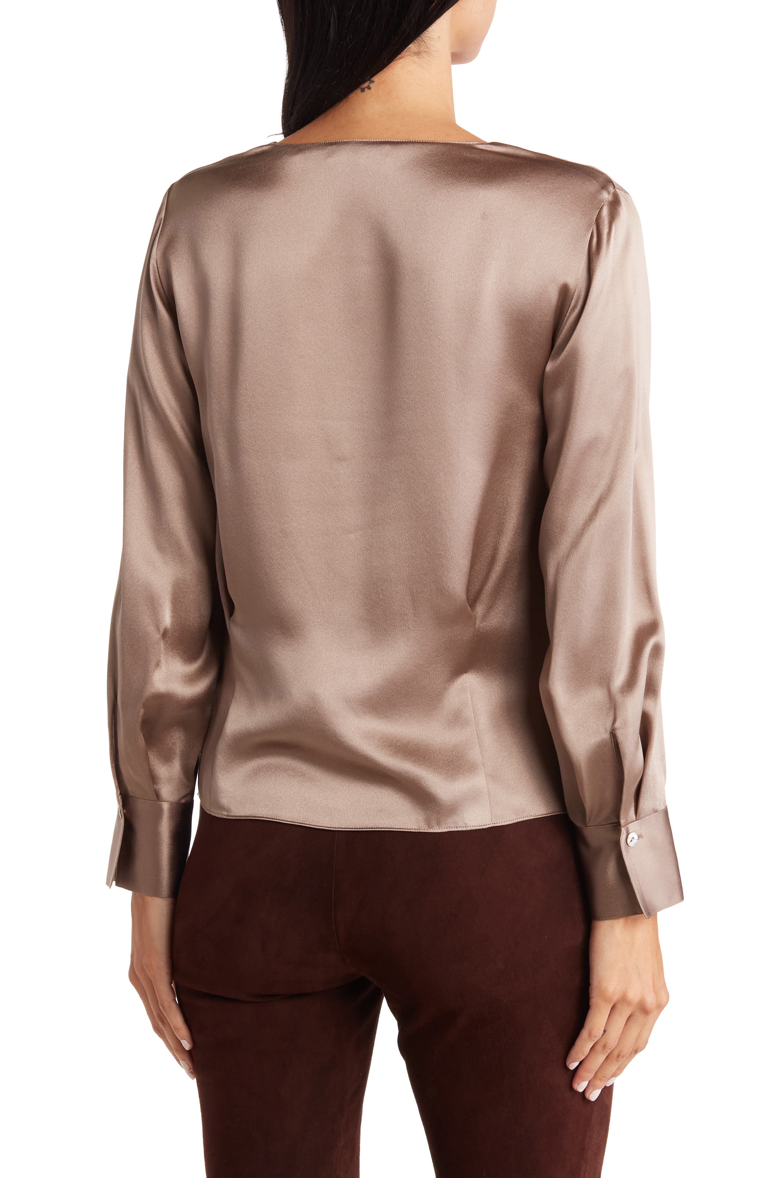 Long Sleeve V-Neck Silk Blouse - image 2