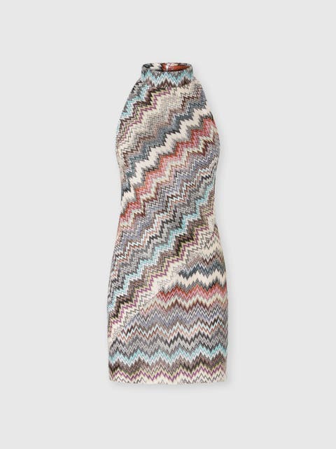 Mini Dress With Halter Neckline And Raschel Detailing