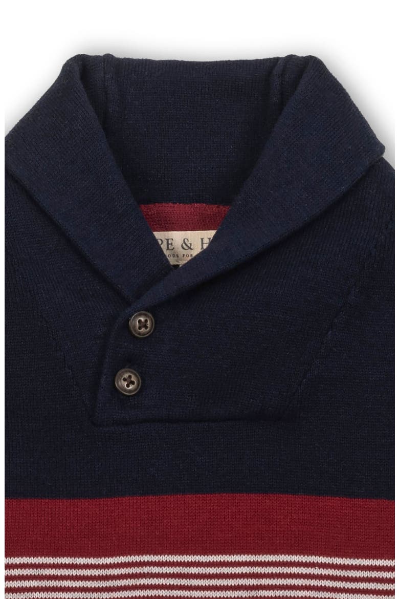 Kids' Organic Long Sleeve Striped Shawl Collar Sweater, Alternate, color, Navy and Gray Chest Stripe