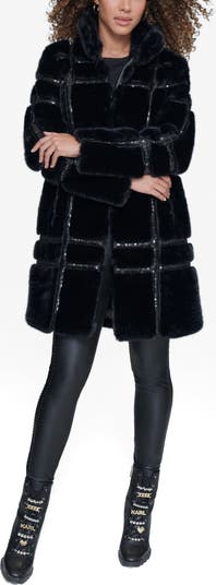 KARL LAGERFELD PARIS Sequin Detail Faux Fur Coat Nordstrom