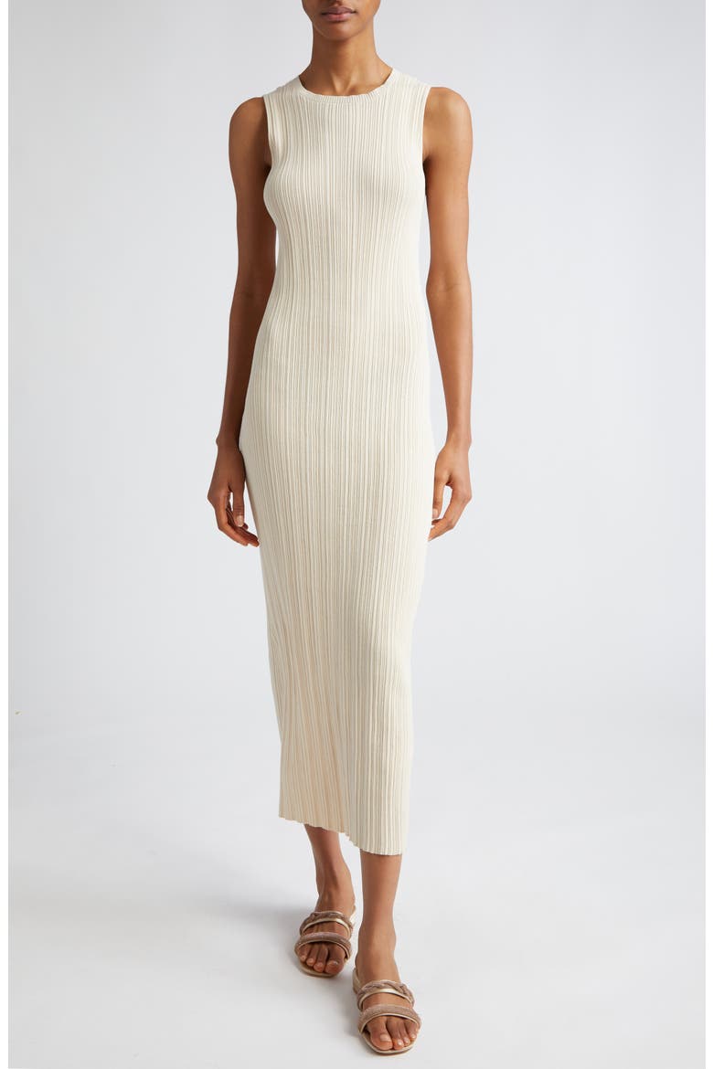 Sleeveless Cotton Rib Midi Sweater Dress, Main, color, SAND