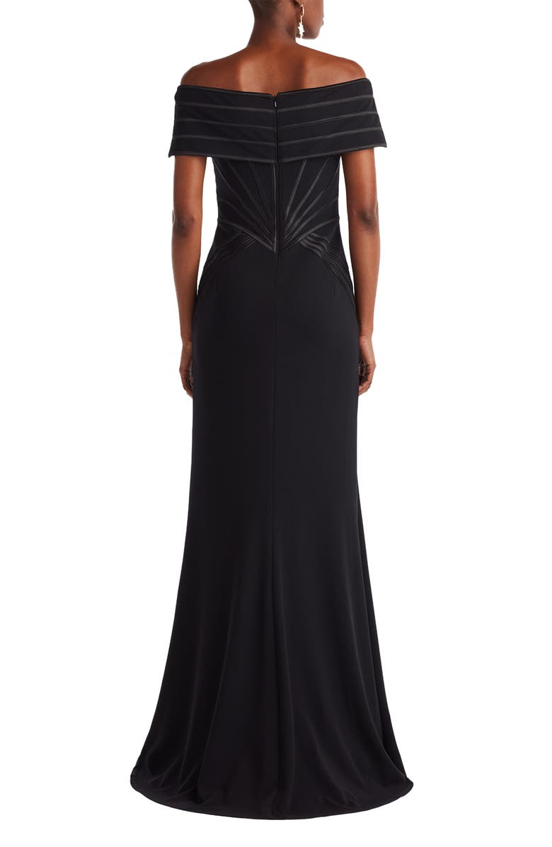 Tadashi Shoji Off the Shoulder Corset Bodice Gown, Alternate, color, Black