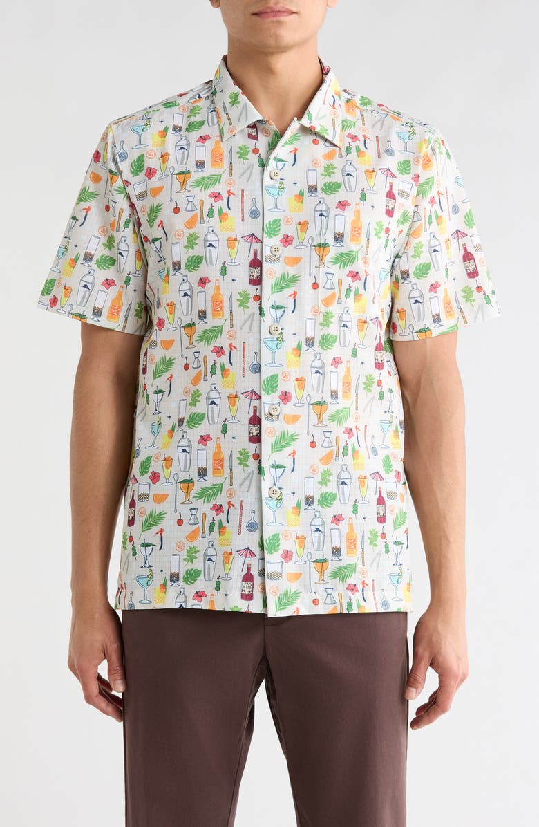 Tommy Bahama Coast Lemon Lounge Short Sleeve Button-Up Shirt, Main, color, Foggy Dew