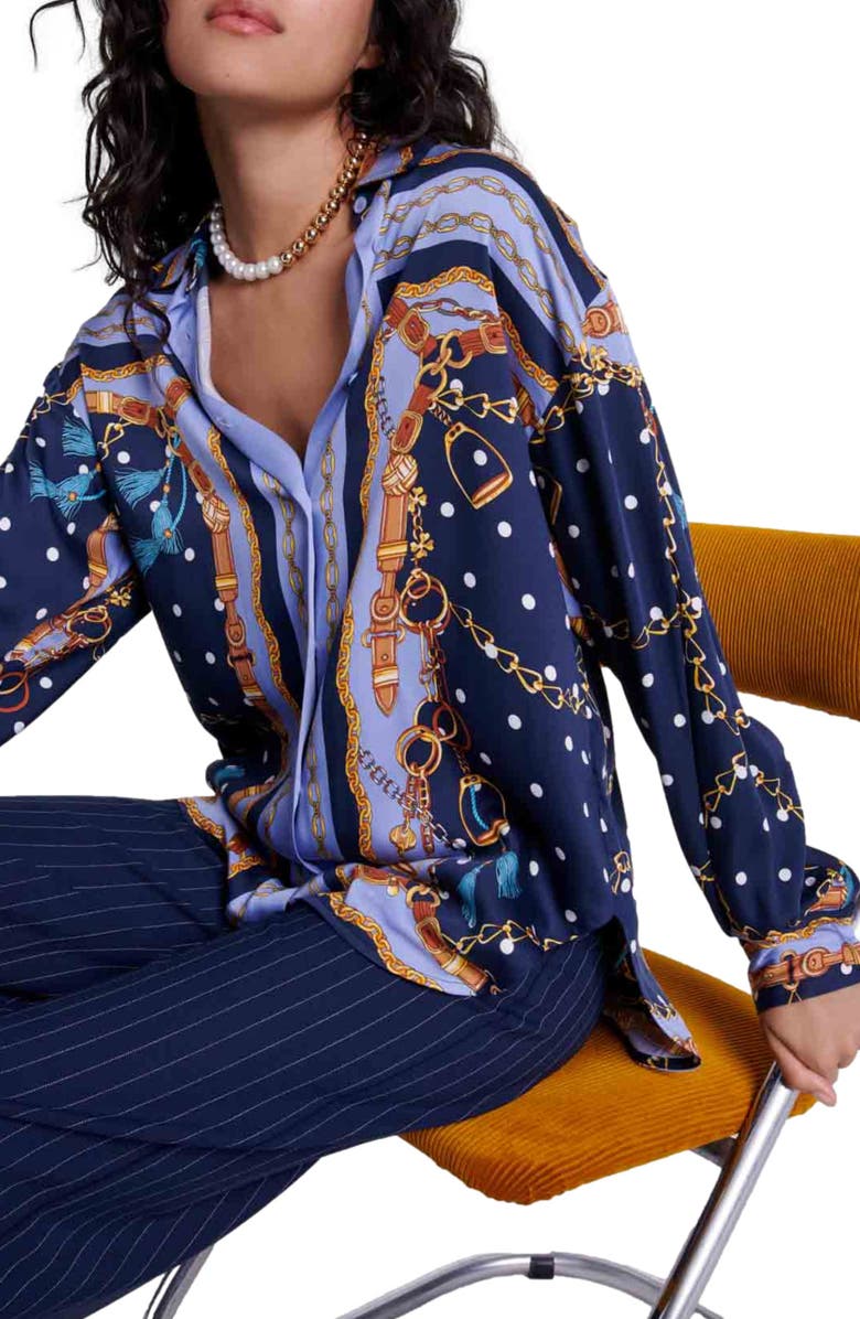 maje Satin-effect patterned shirt, Main, color,