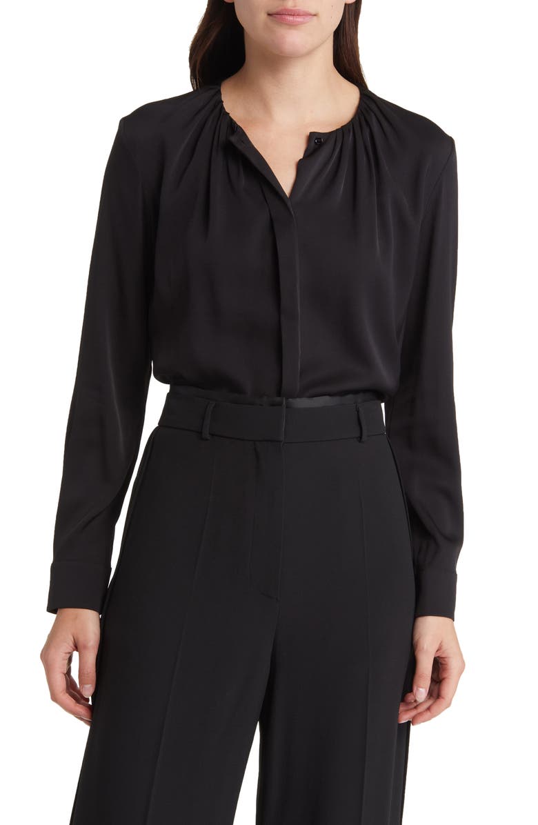 BOSS Banorah Stretch Silk Top, Main, color, Blk