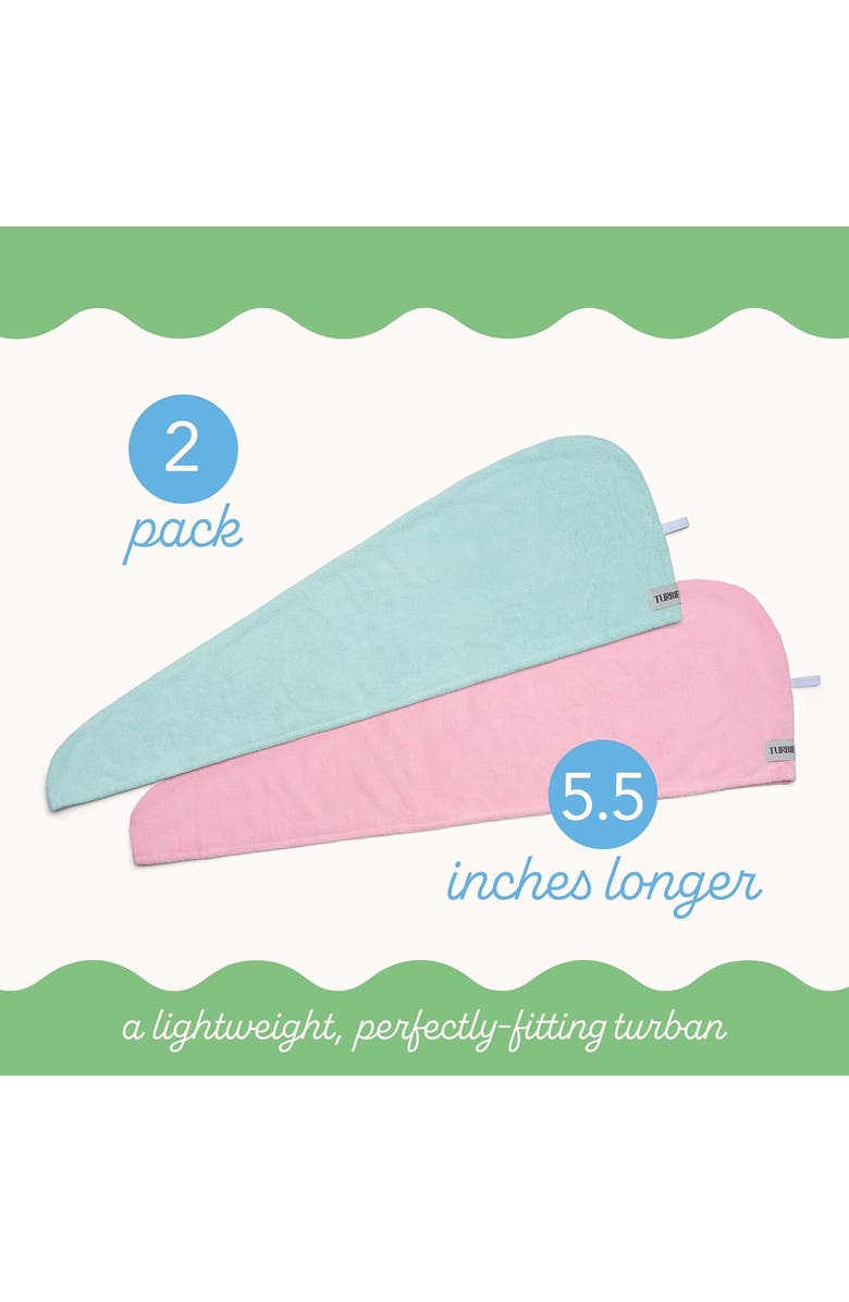 TURBIE TWIST 2 Pack Extra Long Microfiber Hair Towel for Long, Thick Hair, Alternate, color, Pink & Mint
