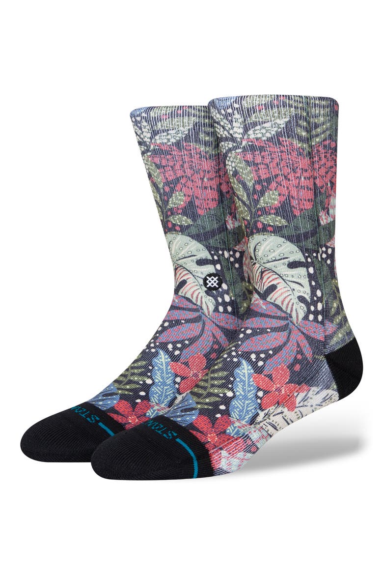Seacret Garden Floral Tube Socks, Main, color, BLACK MULTI
