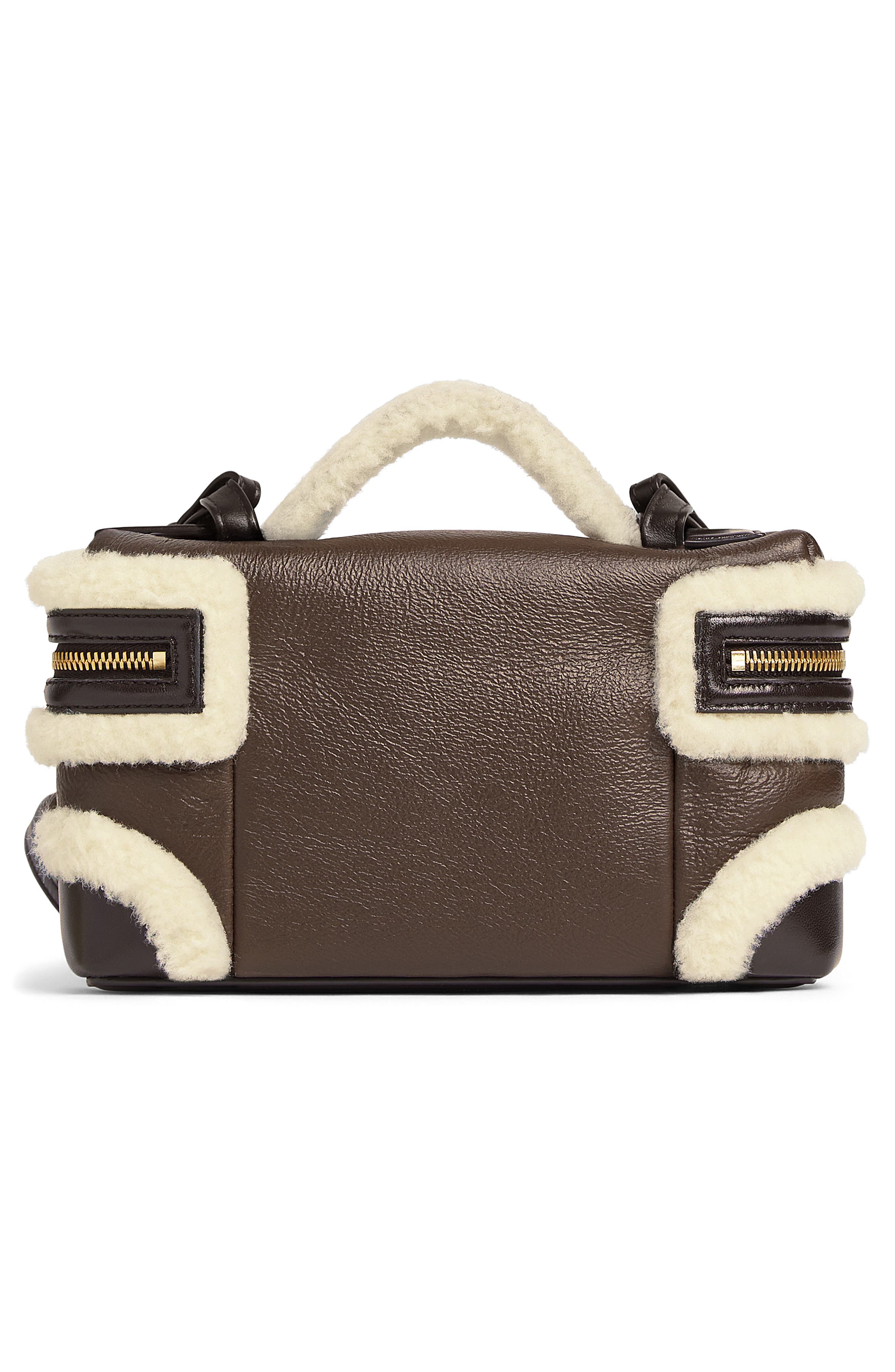 Bottega Veneta Bang Bang Genuine Shearling Trim Leather Vanity Case, Alternate, color, 2055 Light Brown Teddy