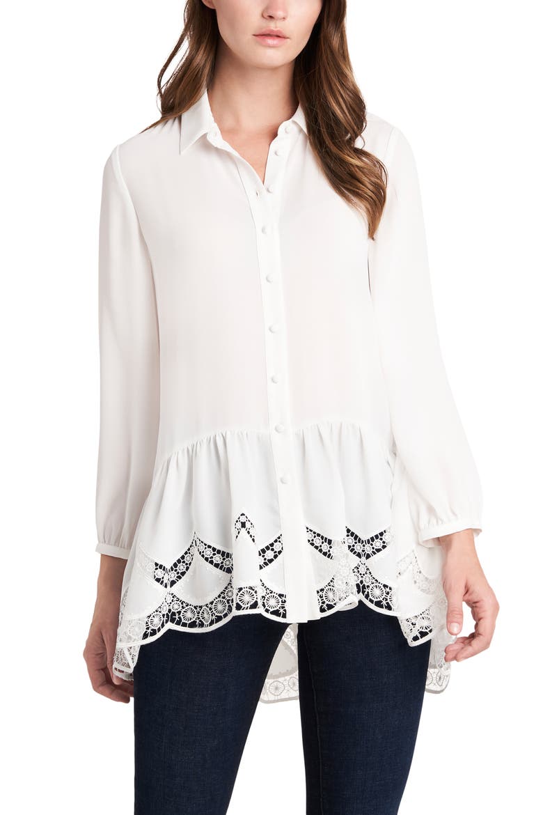 Lace Peplum Button Up Shirt, Main, color, NEW IVORY