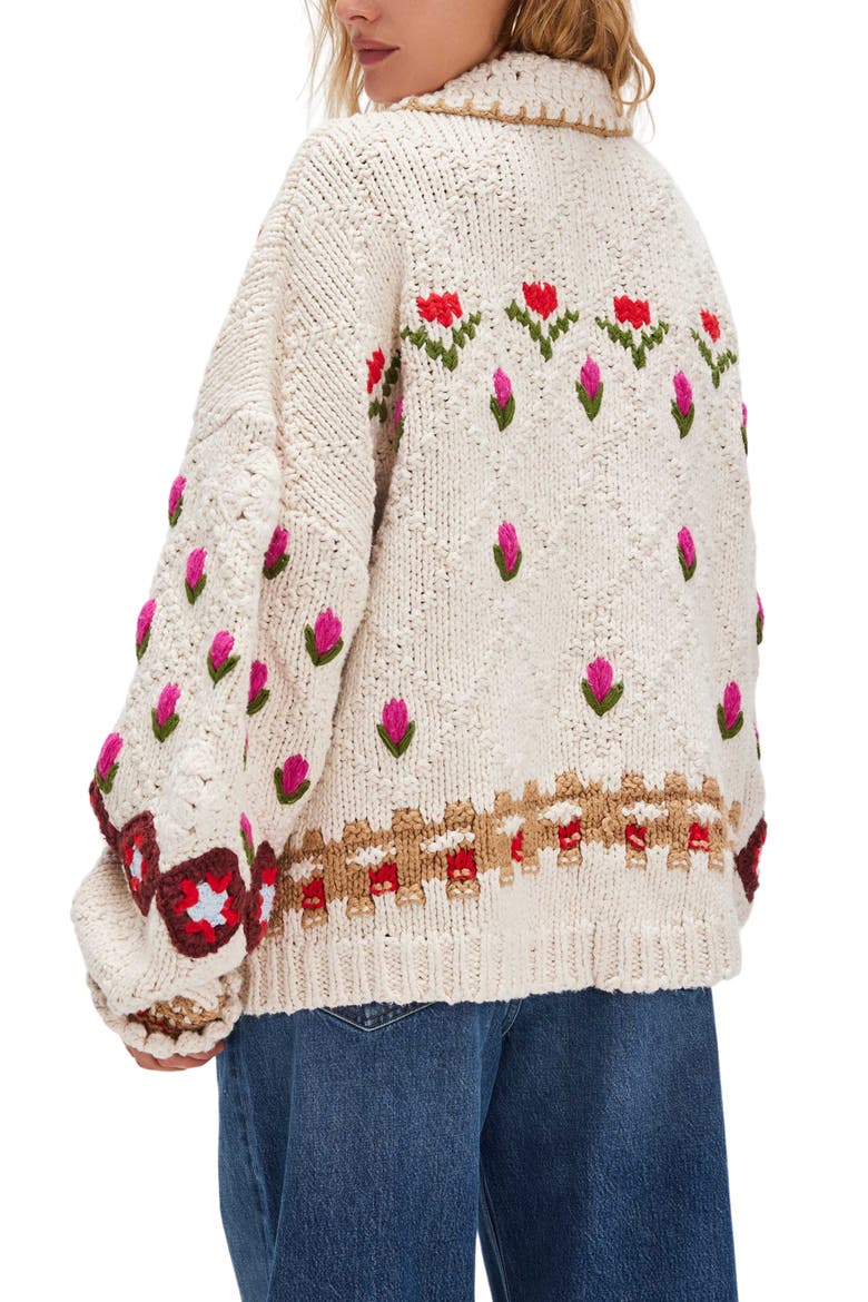 Rosebud Oversize Cardigan, Alternate, color, IVORY COMBO