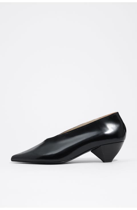Leather Mid-Heel Court Shoe