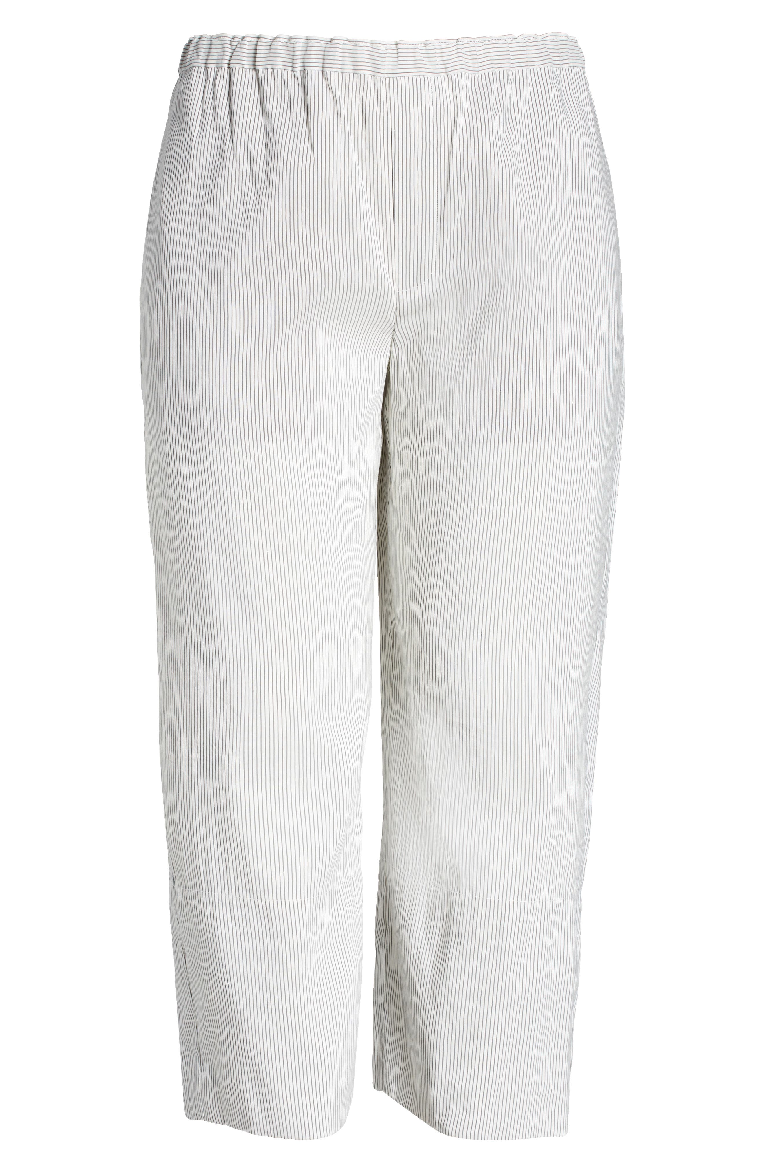 Stripe Linen Blend Crop Pull-On Pants