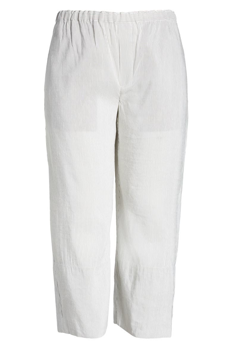 Stripe Linen Blend Crop Pull-On Pants, Alternate, color, WHITE/BLACK