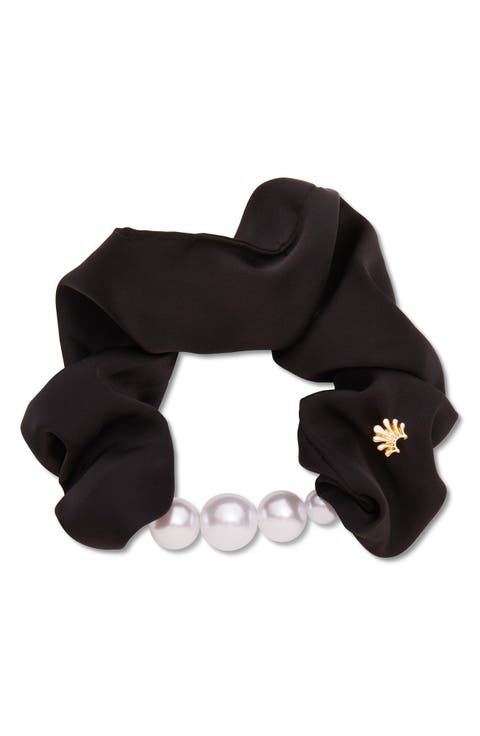 Faux Pearl Satin Scrunchie