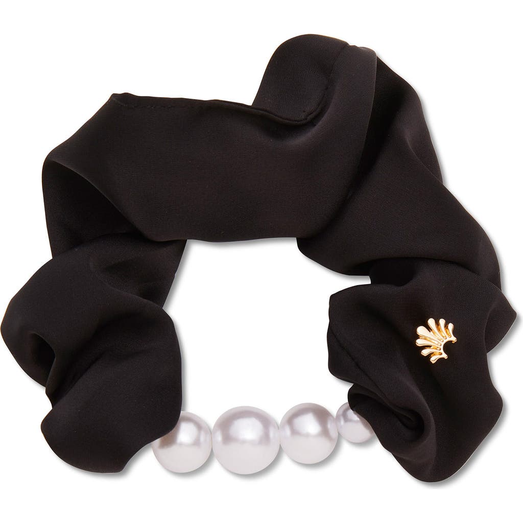 Lele Sadoughi Faux Pearl Satin Scrunchie In Black