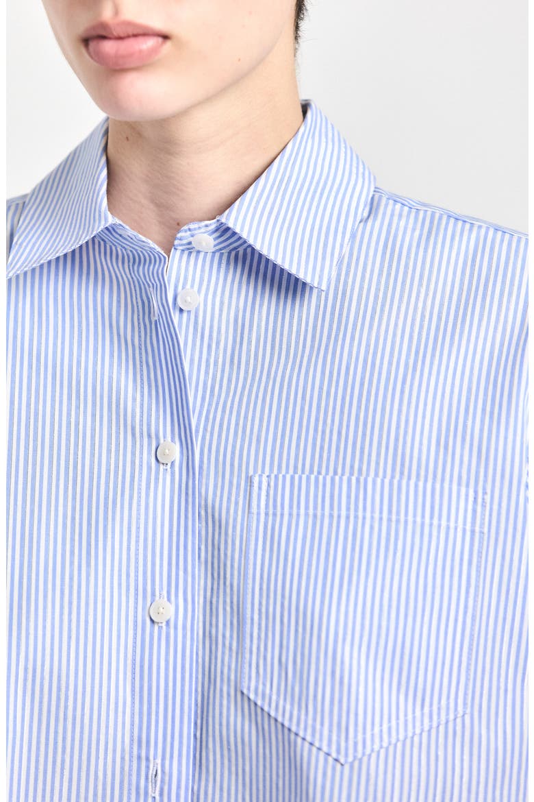 Estrella Stripe Stretch Cotton Crop Button-Up Shirt, Alternate, color, BLUE LUREX STRIPE