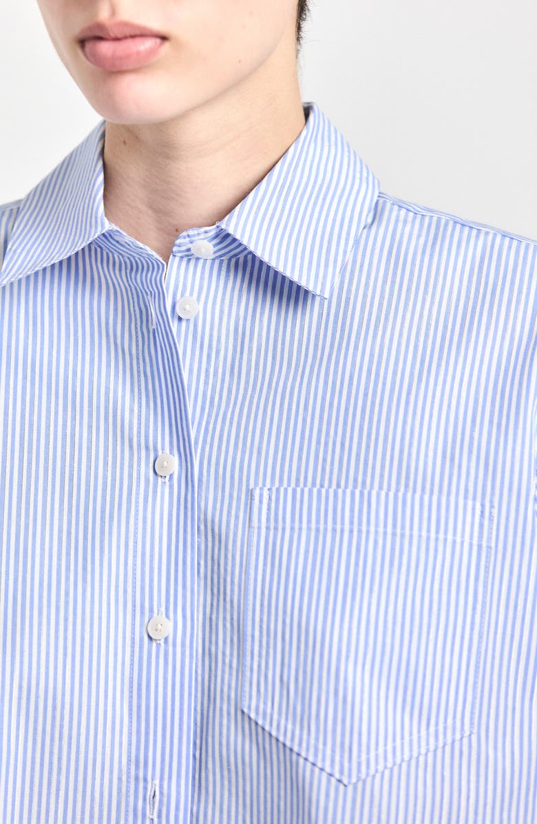 Derek Lam Estrella Stripe Stretch Cotton Crop Button-Up Shirt, Alternate, color, Blue Lurex Stripe