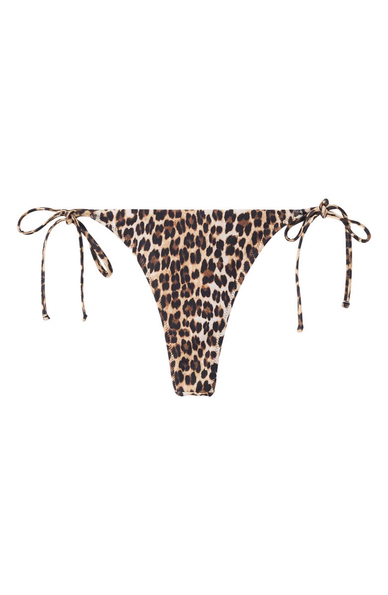 MANGO Side Tie Leopard Bikini Bottoms, Main, color, Brown