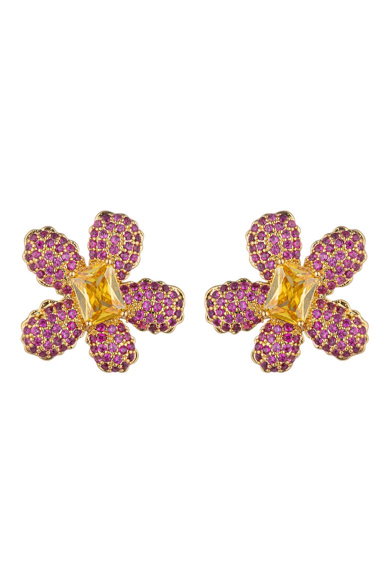 Jade Flower Large Stud Earrings, Main, color, GOLD