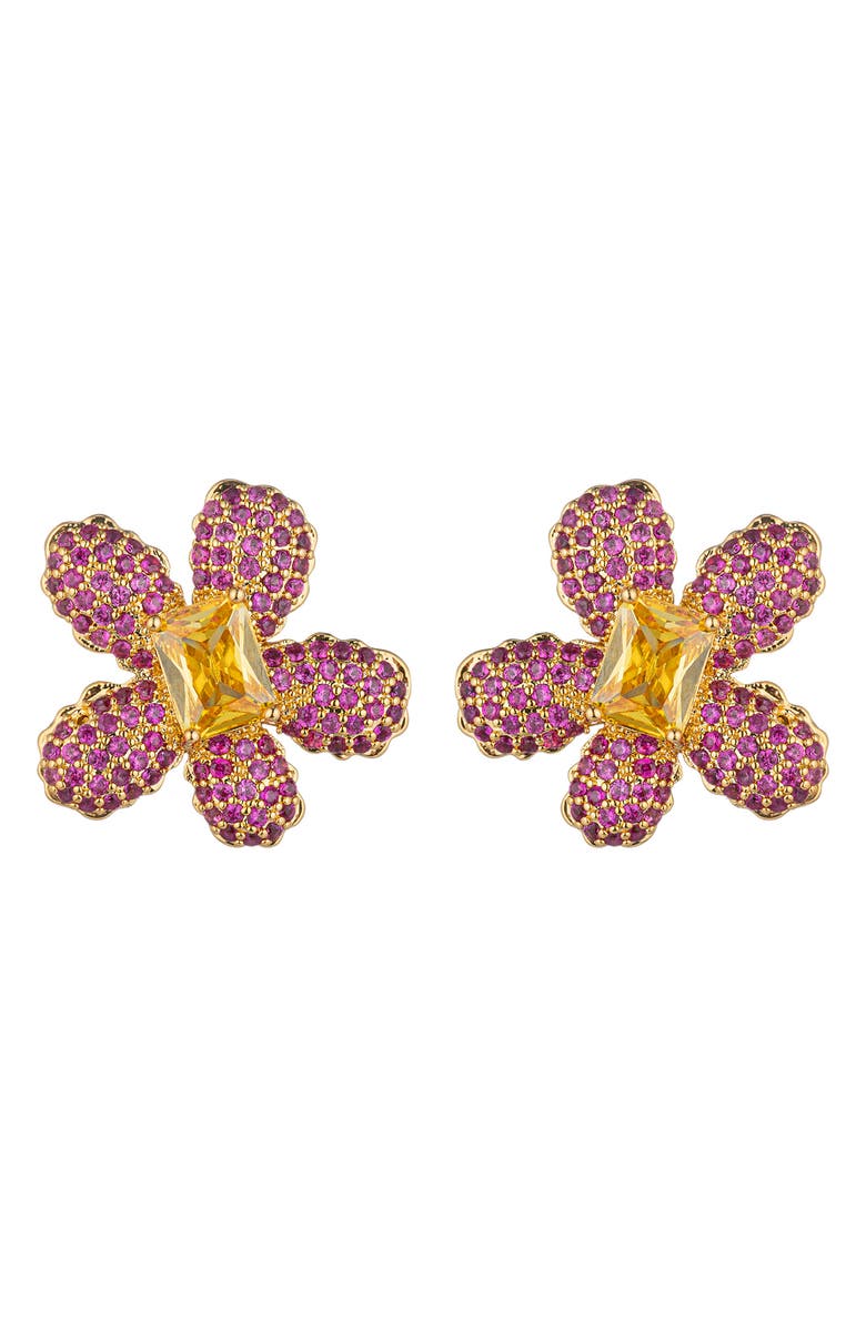 EYE CANDY LOS ANGELES Jade Flower Large Stud Earrings, Main, color, Gold