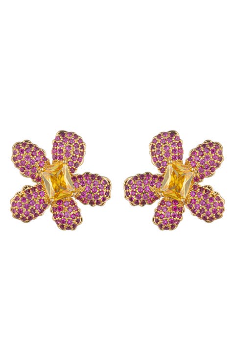 Jade Flower Large Stud Earrings