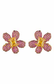 EYE CANDY LOS ANGELES Jade Flower Large Stud Earrings