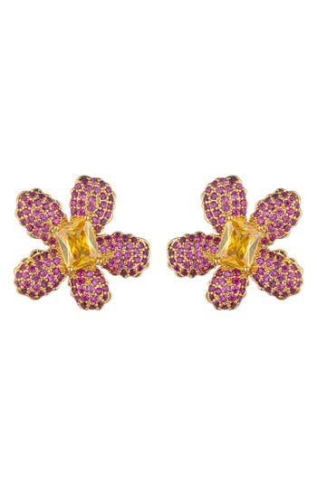 Eye Candy Los Angeles Jade Flower Large Stud Earrings In Gold